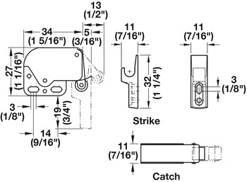 Hafele Пружинная защелка MINI-LATCH + ответная планка, белая 245.54.701