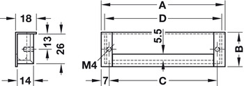 Мебельная ручка врезная алюминий матовая  175 x31 мм