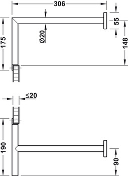 Комплект фурнитуры в прихожей поворотный. Материал нержавеющая сталь.