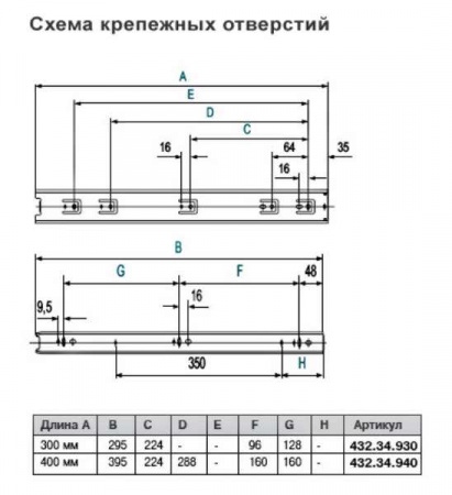 Шариковые направляющие 4501 400 45мм 400 мм