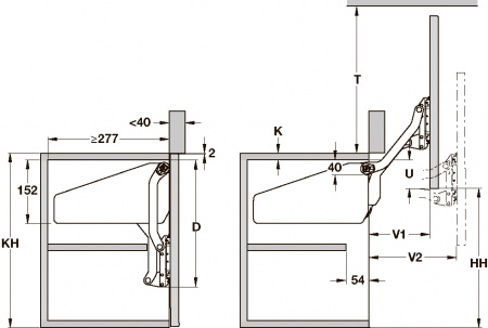 Hafele FREE UP левый R3us,430-600мм/5,0,-9,7 кг, в упаковке - 5 шт, 372.33.435