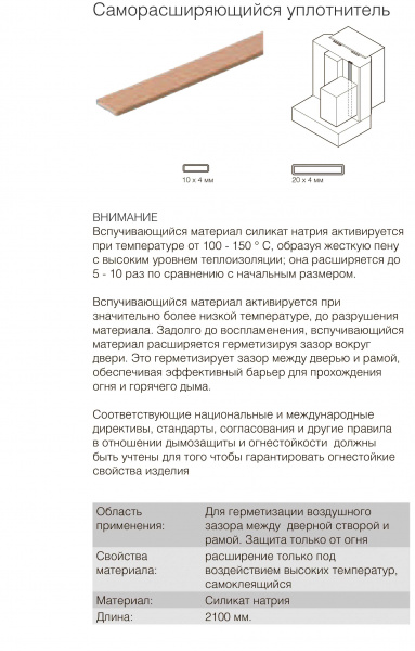 Уплотнитель двери для защиты от огня 2100 мм