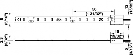 Светодиодная лента LED2030 12V/4.8W/m 30K/CRI82/22AWG/ отрезок 600мм
